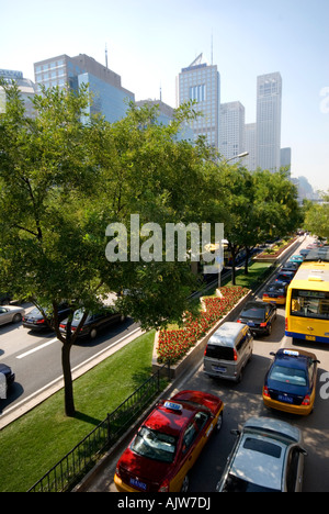 Heavy traffic and a rare clear sky in the center of Beijing Stock Photo