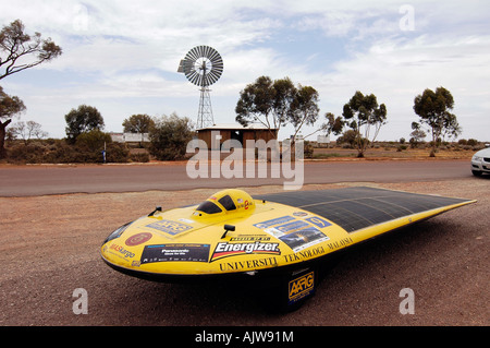 A solar racing car. This vehicle uses photovoltaik technology to convert sunshine into energy through its solar panels. Stock Photo