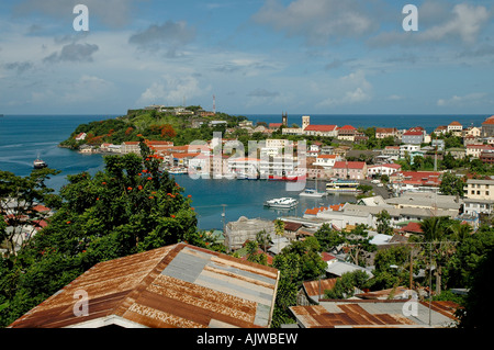 St George's grenada caribbean island skyline aerial overview scenic lanada endscape Stock Photo