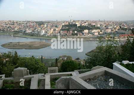 View from the cemetery in Eyup to the other side of the Golden Horn, Istanbul, Turkey Stock Photo