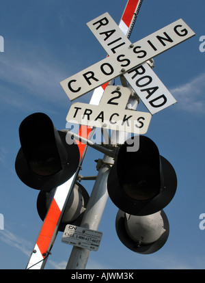 Railroad Crossing sign in South Bend Indiana, US Stock Photo