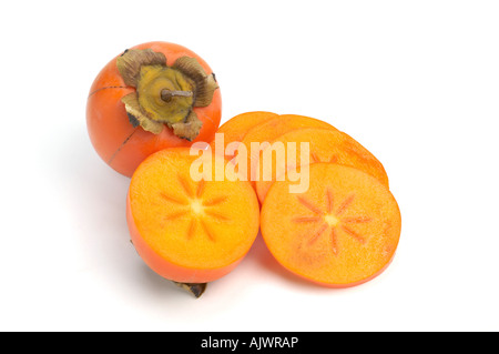 Persimmon or Sharon Fruit sliced Stock Photo