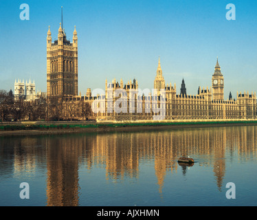 United Kingdom. England. London. Westminster. View across the River Thames to the Houses of Parliament. Stock Photo