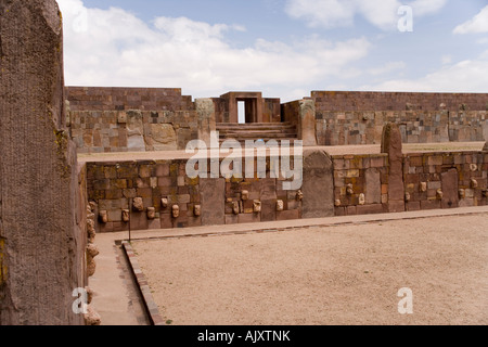 The Templete Semi Subterraneo, the Semi Subterranean Temple,at the archaeological site at Tiwanaku, on the Altiplano in Bolivia Stock Photo