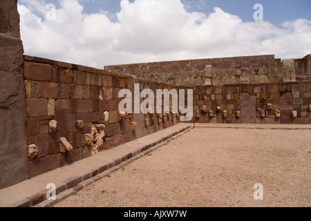 The Templete Semi Subterraneo, the Semi Subterranean Temple,at the archaeological site at Tiwanaku, on the Altiplano in Bolivia Stock Photo