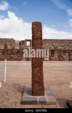 The Templete Semi Subterraneo, the Semi Subterranean Temple, at the archaeological site at Tiwanaku, on the Altiplano in Bolivia Stock Photo