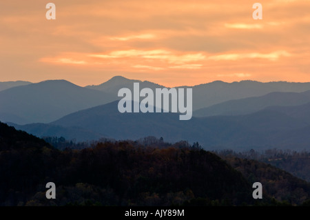 Predawn skies and Smoky Mountain ridges, Great Smoky Mountains National Park, Tennessee, USA Stock Photo