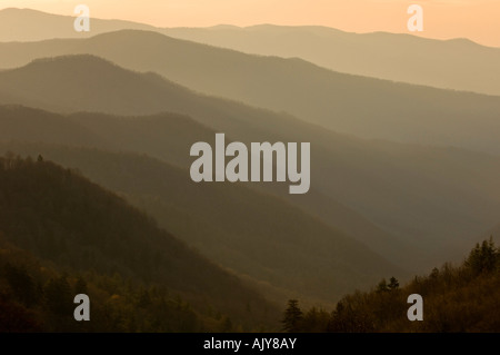 Morning haze and North Carolina mountain ranges, Great Smoky Mountains National Park, Tennessee, USA Stock Photo