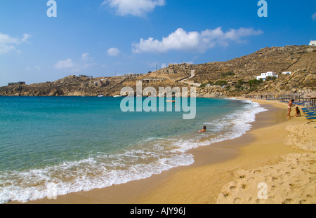 Beautiful island of Mykonos Greece with private beach called Super Paradise Beach Stock Photo