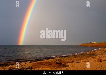 Rainbow over Campbell's Cove in Gulf of St. Lawrence, Campbell's Cove, PE/PEI Prince Edward Island, Canada Stock Photo