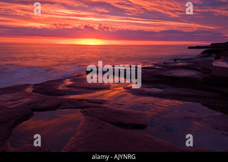 Dawn skies over Gulf of St. Lawrence and Campbell's cove beach, Campbell's Cove, PE/PEI Prince Edward Island, Canada Stock Photo