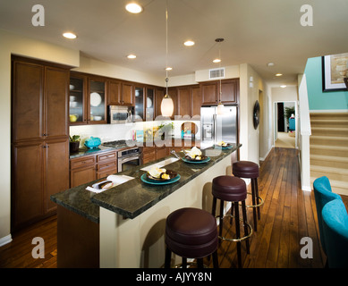 Interior of contemporary kitchen with bar Stock Photo
