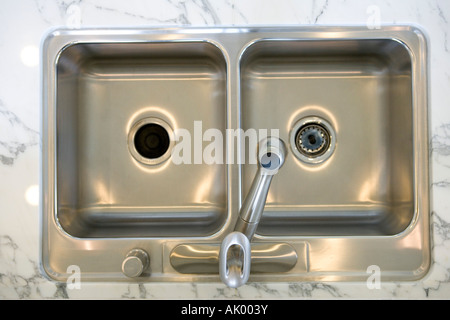 Stainless steel kitchen sink, high angle