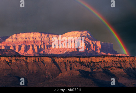 USA UTAH A rainbow over the high desert slickrock mesas near Bryce Canyon National Park Stock Photo