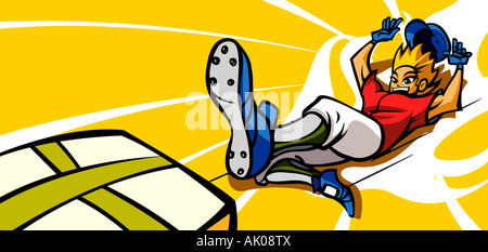 Baseball player sliding towards the home base Stock Photo