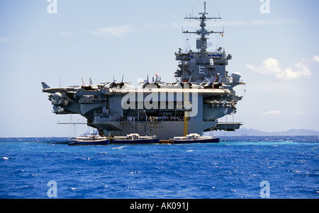 A view of the United States aircraft carrier America s first nuclear powered carrier in the blue Caribbean Stock Photo