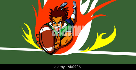 Football player in football field at touchdown line Stock Photo