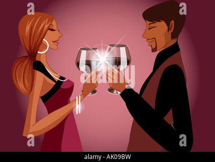 Side profile of a couple toasting with wine glasses Stock Photo