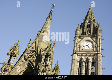 UK England Lancashire,Manchester,Albert Square,Prince Albert Memorial,Town Hall,1887 neo Gothic style,clock tower,UK071005039 Stock Photo