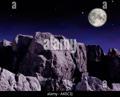 Moon over cliffs in the evening Stock Photo