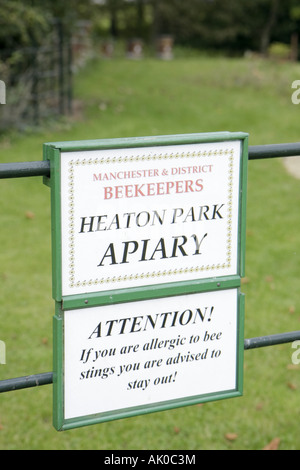 UK England Lancashire,Manchester,Heaton Park,Dower house,houses,Manchester Beekeepers,apiary,sign,bee sting allergy warning,UK071007064 Stock Photo