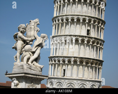 Toscane tower of Pisa and Fontana dei Putti Stock Photo