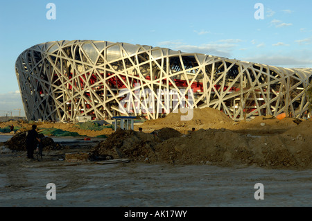 The construction site of the National Stadium known as the Bird Nest for the Beijing 2008 Olympics Games 08 Nov 2007 Stock Photo