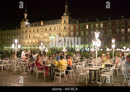 Restaurant at night, Plaza Mayor, Madrid, Spain Stock Photo