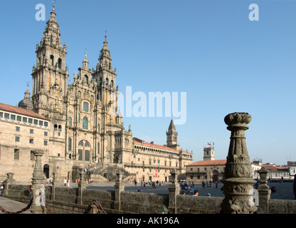 Cathedral from the Praza do Obradoiro (Plaza del Obradoiro or Plaza de Espana), Santiago de Compostela, Galicia, Spain Stock Photo