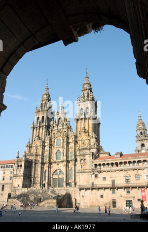 Cathedral from the Praza do Obradoiro (Plaza del Obradoiro or Plaza de Espana), Santiago de Compostela, Galicia, Spain Stock Photo