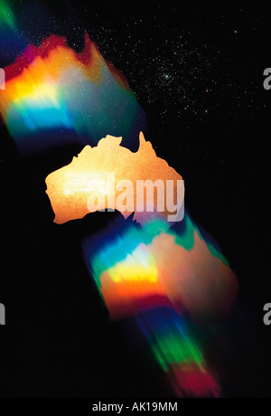 Graphic spectral concept image of Australia continent against black background. Stock Photo