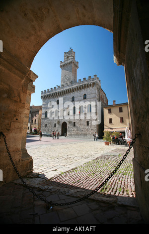 The Palazzo Comunale town hall building and tower Torre Grosa in Piazza della Cisterna San Gimignano Tuscany unusual view Stock Photo