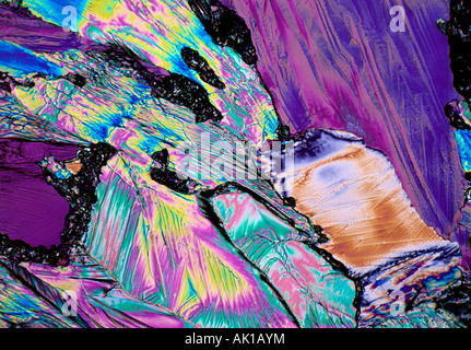 Still life. Microscopic image of chemical crystals in polarised light. Vitamin B15 (diisopropylamine dichloroacetate). Stock Photo