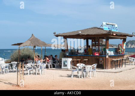 Beach bar on the main Beach, Javea (Xabia), Costa Blanca, Spain Stock Photo