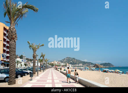 Main beach and seafront promenade in Blanes, Costa Brava, Spain Stock Photo