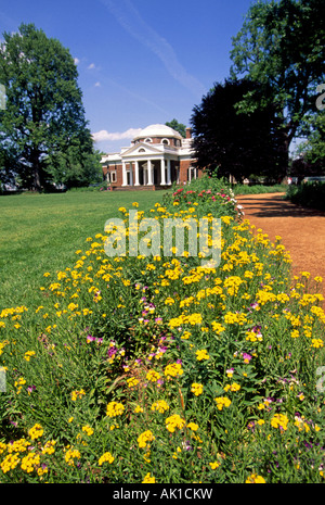 The main house and gardens at Monticello home of Thomas Jefferson third president of the United States Stock Photo