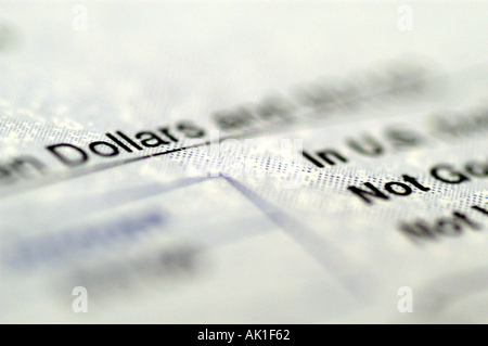 Account partial check cheque horizontal Stock Photo - Alamy