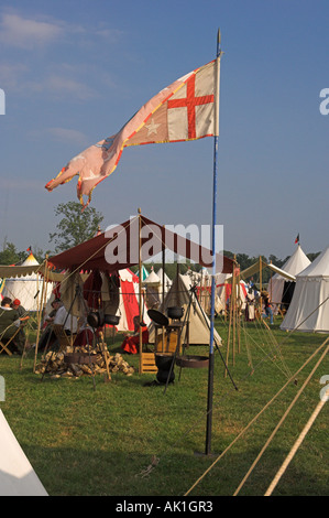 Campsite with cooking fire and many tents medieval reenactment Stock ...