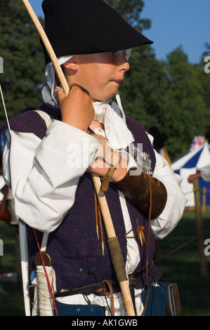 Young boy medieval longbow archer Joust Festival at Berkeley Castle Stroud Gloucestershire near Bristol Stock Photo