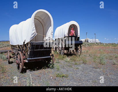 USA OREGON Conestoga wagons from the Oregon Trail Stock Photo