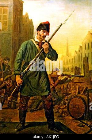 September days on the grand place of Brussels Episode of the Belgian Revolution of 1830 Stock Photo