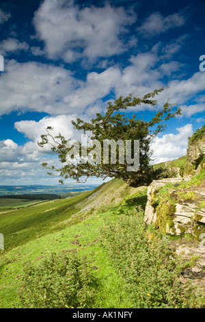 View of Wye Valley towards Hay on Wye from below Hay Bluff Stock Photo