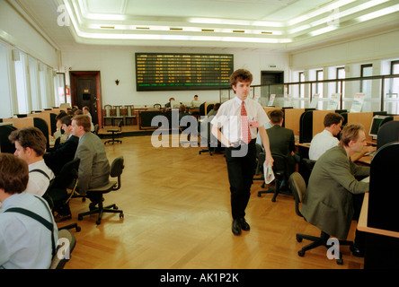 Employees of the Warsaw Stock Exchange monitoring the electronic trade, Poland Stock Photo
