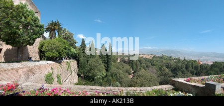 View looking south east over Alamedas from outside the Alcazaba, Alhambra, Granada, Andalucia, Spain Stock Photo
