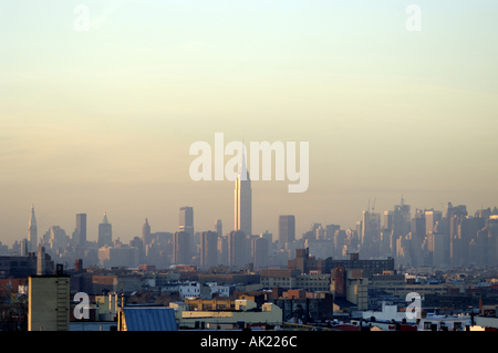 Skyline of Manhattan afternoon from Bushwick Brooklyn New York City USA Stock Photo