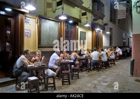 Restaurant and Tapas Bar at night Barrio Santa Cruz Seville