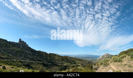 Chateau de Queribus (One of the Cathar Castles), Aude, Languedoc, France Stock Photo