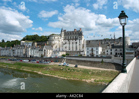 The old town and chateau from the bridge across the River Loire, Amboise, The Loire Valley, France Stock Photo