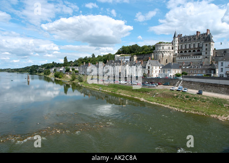 The old town and chateau from the bridge across the River Loire, Amboise, The Loire Valley, France Stock Photo