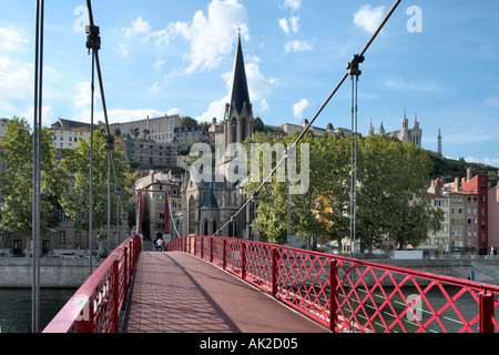 Footbridge (Passerelles St Georges) over the River Saone, Presqu'ile, Lyon, Rhone Valley, France Stock Photo